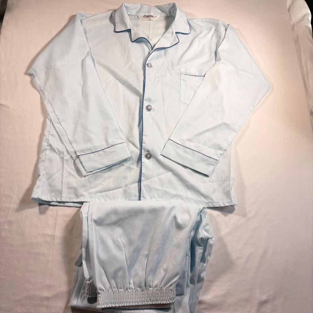 Vintage Olina Mens Pajama  Lounge Set Light Blue Cotton Blend Long Sleeve - Picture 2 of 5